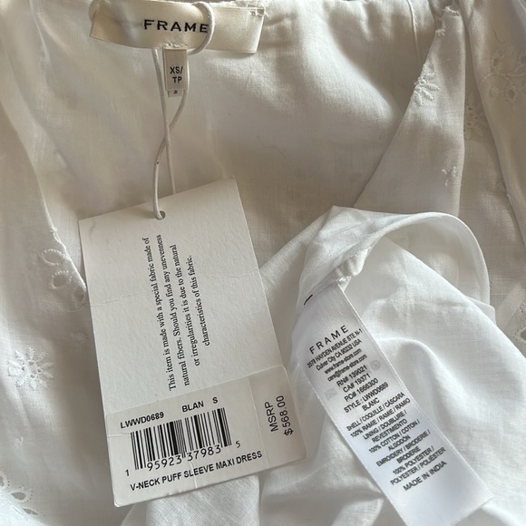 NWT $568 Frame V Neck Puff sleeve maxi dress white size X Small - Picture 12 of 12